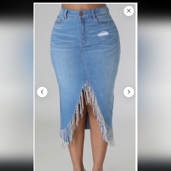 Azy Dresses & Skirts - Rhinestone Fringe Pencil Jeans Skirt Size XL